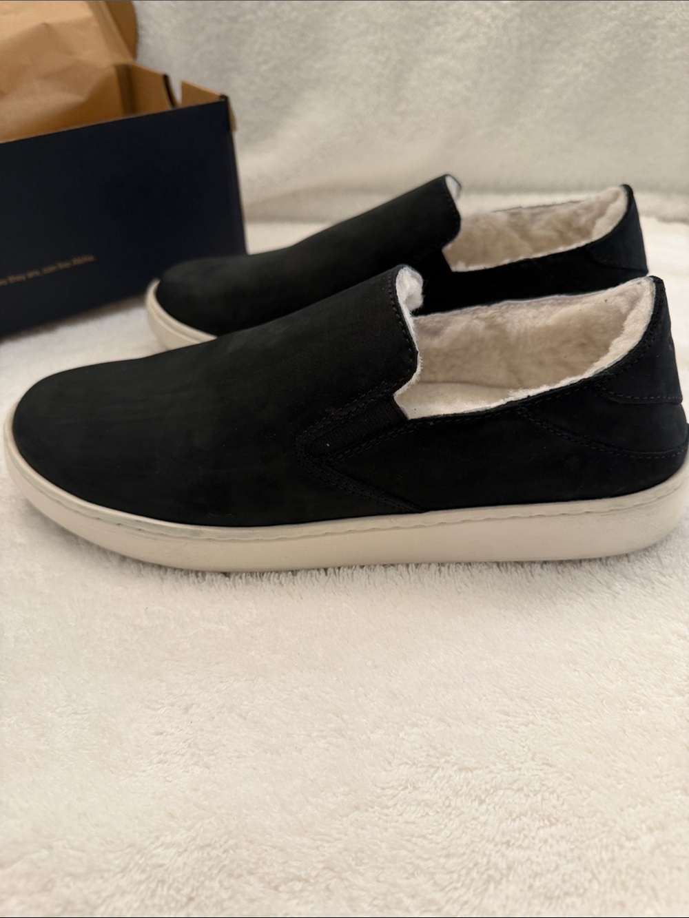 OluKai Black Slip-On Faux-Shearling Lined Sneakers